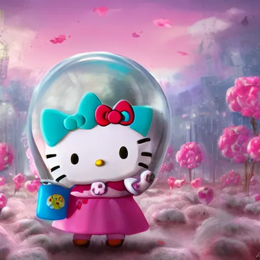 Prompt: concept art for the movie Hello kitty in the dream world by Pablo Dominguez, surreal, digital art, trending on artstation, 4k uhd