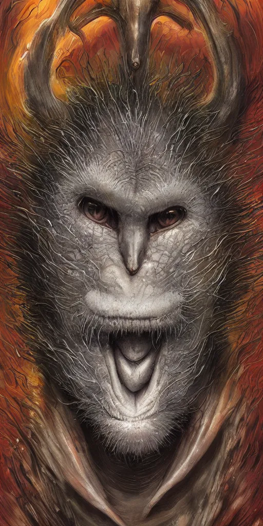 Image similar to chesire monkey head, by antonio j. manzanedo, giger, alex grey, android jones, wayne barlowe, philippe druillet, raymond swanland, cyril rolando, josephine wall, harumi hironaka, trending on artstation