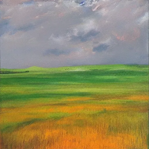 Prompt: “field with rain and lightning oil panting”