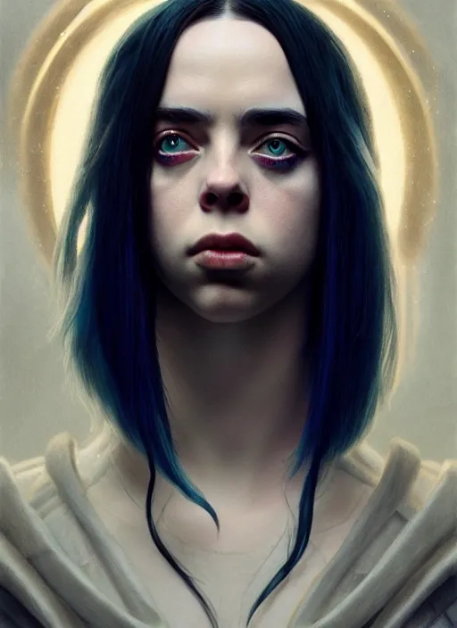 Image similar to Billie Eilish as female loki by, hyper detail, hyper realistic, octane render, gorgeous symmetrical face, elegant, intricate, studio lighting, by Greg rutkowski