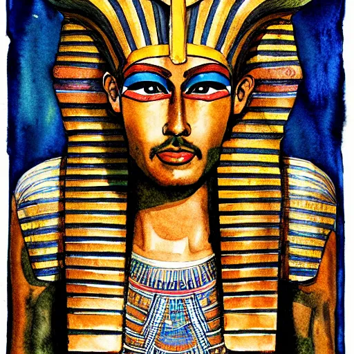 Prompt: watercolor portrait of egyptian sun god in the style of jian wu