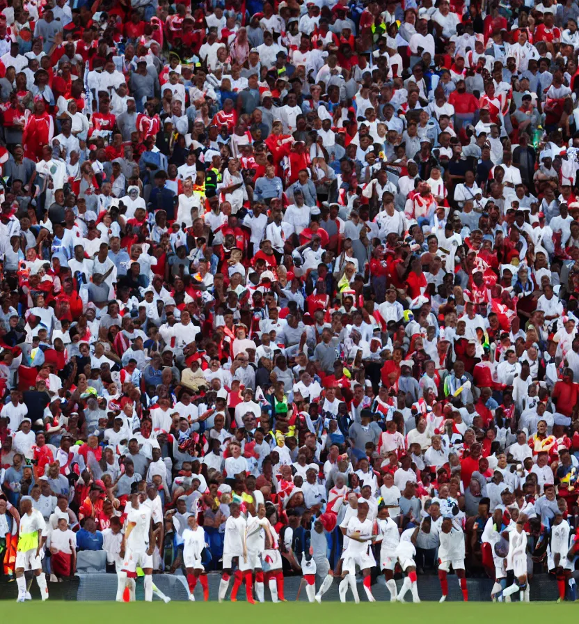 Image similar to soccer fifa players around a corner waiting for the referee to whistle the beam of the angel