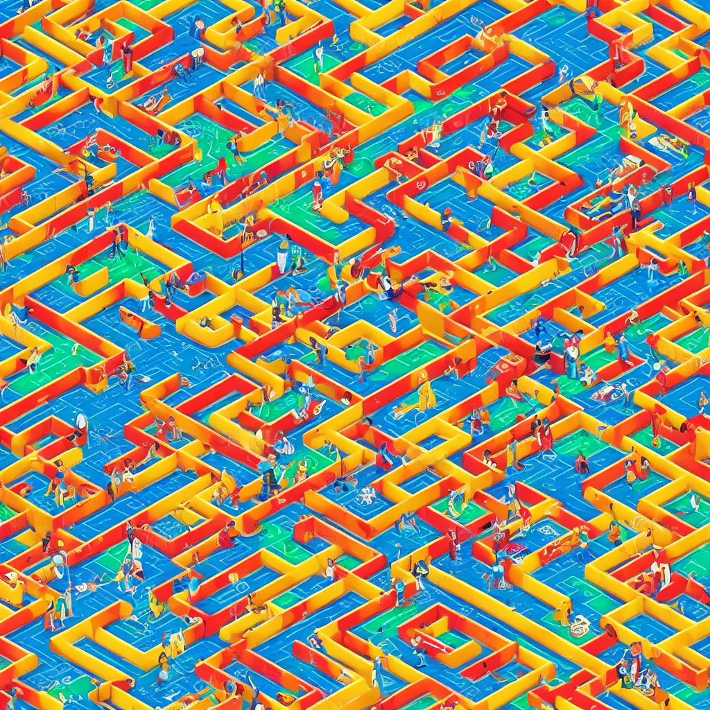 Image similar to wimmelbilder maze pinball machine illustration, isometric, very sharp