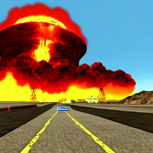 Prompt: nuclear explosion in gta san andreas video game