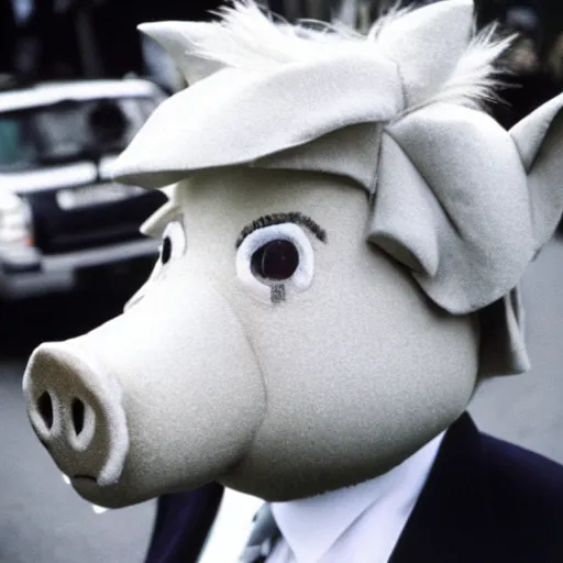 Image similar to A pig dressed up as Donald Trump, old photo, 35 mm, film shot
