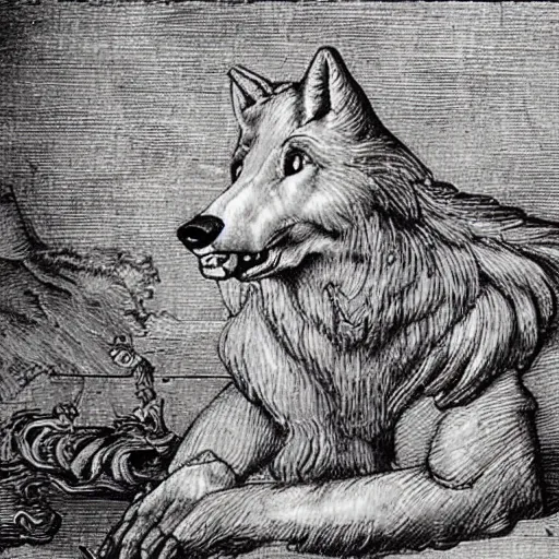 Image similar to retarded wolf, da vinci