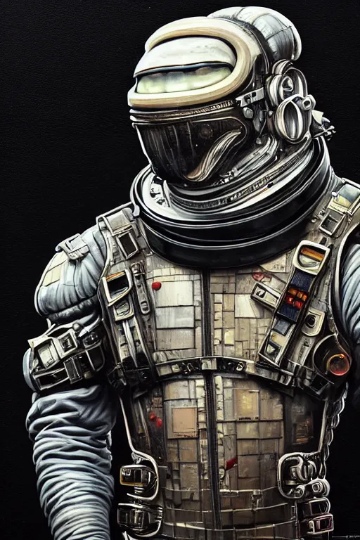 Image similar to a portrait of a muscular anthropomorphic cyberpunk iguana! in leather spacesuit armor with a large head by sandra chevrier, by jon foster, detailed render, pistol in holster, tape deck, epic composition, cybernetics, 4 k realistic, cryengine, realistic shaded lighting, sharp focus, masterpiece, by enki bilal