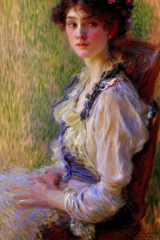 Prompt: victorian lady, painting by daniel gerhartz, monet detailed art, artstation