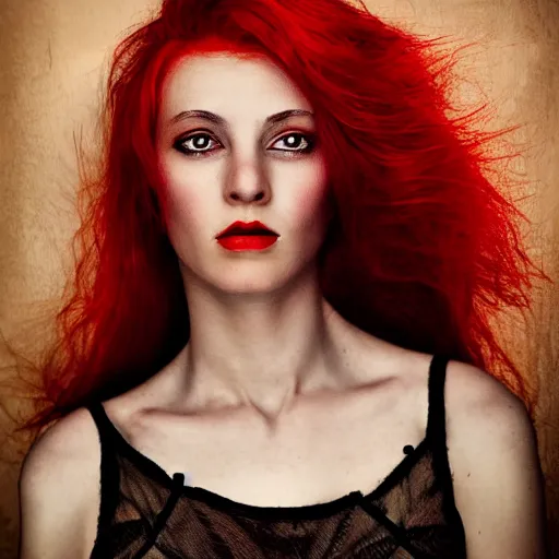 Prompt: portrait tatiana georgieva with red hair, high detail, dramatic light