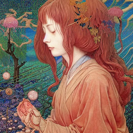 Image similar to A young Sakura from Cardcaptor Sakura pre-raphaelite defined colours , Ivan Bilibin, Austin Osman Spare, high quality, ultra detailed. Beksinski painting, art by Takato Yamamoto. masterpiece, oil on canvas painting, pixelart, pixel sorting, datamosh, glitch. carl spitzweg moebius and tuomas korpi. baroque elements. baroque element. intricate artwork by caravaggio. Oil painting. 3d rendered in octane. cinematin, pixiv, unreal5, 8k