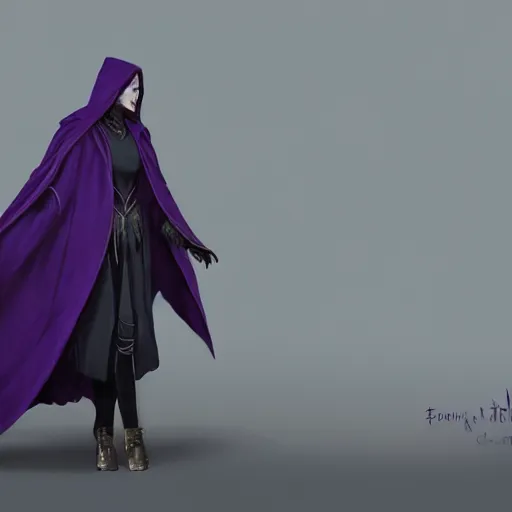 Image similar to female warlock long hood cloak purple, fighting monster with magic, 8 k, trending on artstation by tooth wu and greg rutkowski