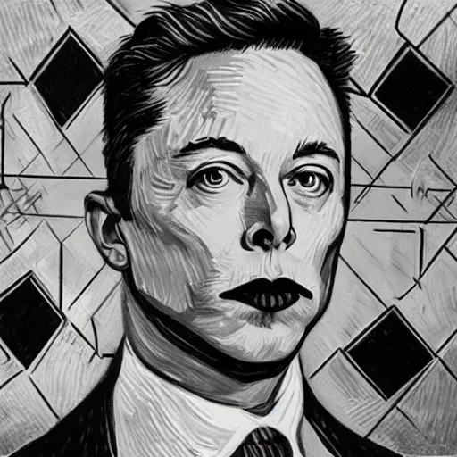 Prompt: portrait of elon musk, mashup between mc escher and vincent van gogh