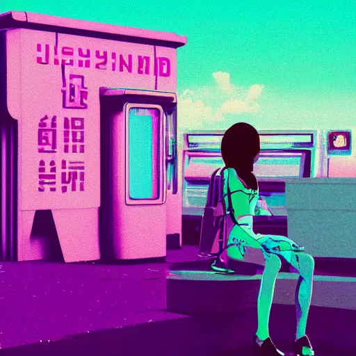 Image similar to lofi vaporwave retro futurism album artwork underground unknown lonely girl