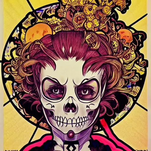 Image similar to manga skull portrait girl female skeleton realism hyperrealistic of princess peach nintendo art Geof Darrow and will cotton alphonse mucha pop art nouveau