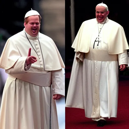 Image similar to chris farley dressed as the pope, 4 k