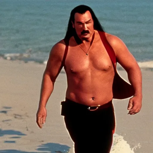 Image similar to steven seagal appearing as the hero in baywatch