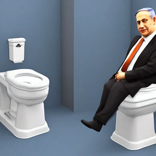 Image similar to benjamin netanyahu sitting in a toilet, photorealistic, studio