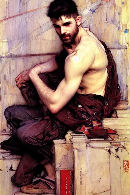 Image similar to attractive male, painting by john william waterhouse, yoji shinkawa, carl larsson, vladimir volegov