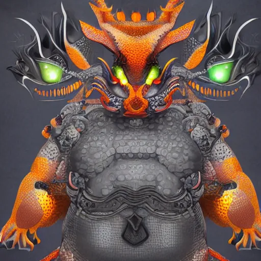 Image similar to extremely detailed portrait of intricate fat robot dragon with digital blocks in the background