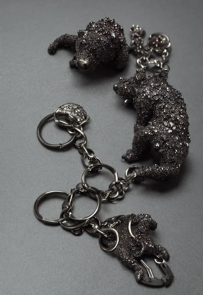 Image similar to a small deep colour crystal bear keychain by greg rutkowski, sung choi, mitchell mohrhauser, maciej kuciara, johnson ting, maxim verehin, peter konig, 8 k photorealistic, cinematic lighting, hd, high details, dramatic, atmosphereric