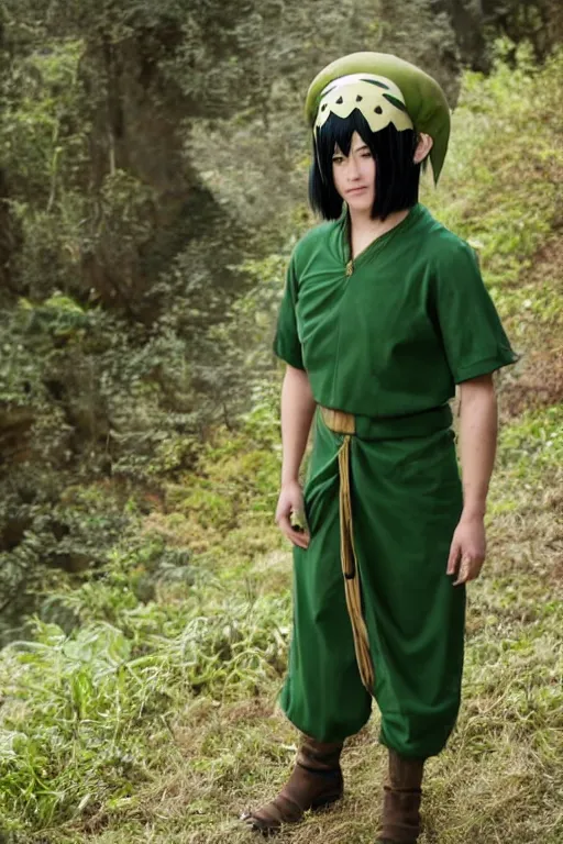 Prompt: a full - length photo of real life toph from avatar