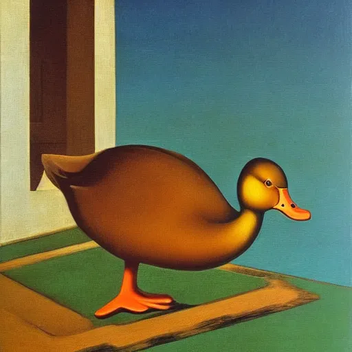 Prompt: a duck on the prowl oil painting giorgio de chirico