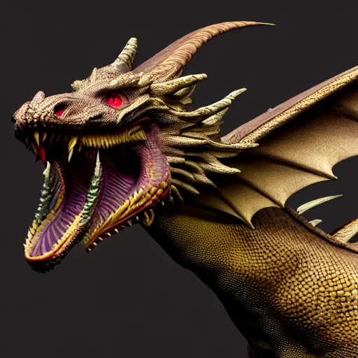 Prompt: a beautiful render of a majestic dragon, zbrush, 8 k, octane, b 3 d, highly detailed, the dragon has bright yellow eyes