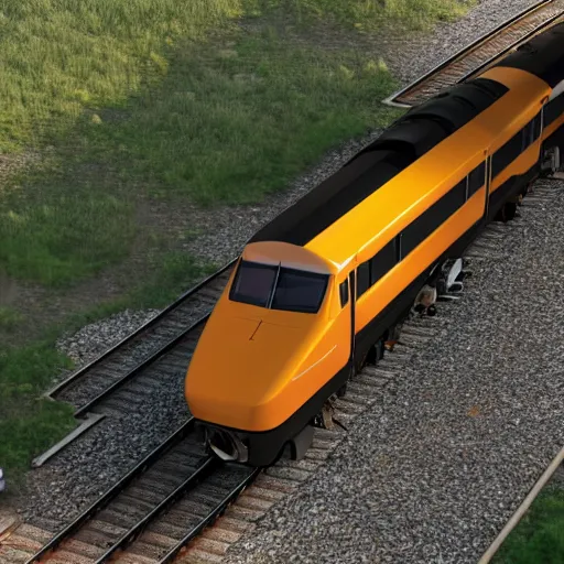 Prompt: drone shot of a train, highly detailed, photorealistic portrait, bright studio setting, studio lighting, crisp quality and light reflections, unreal engine 5 quality render
