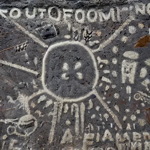 Prompt: petroglyphs of the future to warn about nuclear war