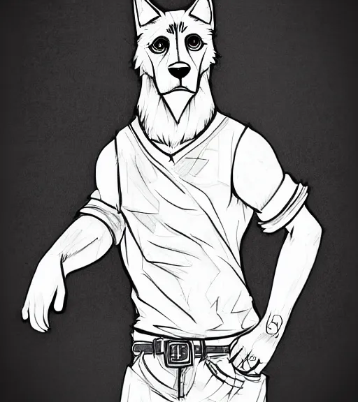 Prompt: expressive stylized master furry artist digital line art painting by blotch portrait character study of the anthro male anthropomorphic german shepard fursona animal person wearing clothes tshirt and shorts