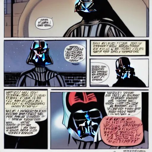 Prompt: darth vader comic featuring darth vader fighting mark zuckerberg