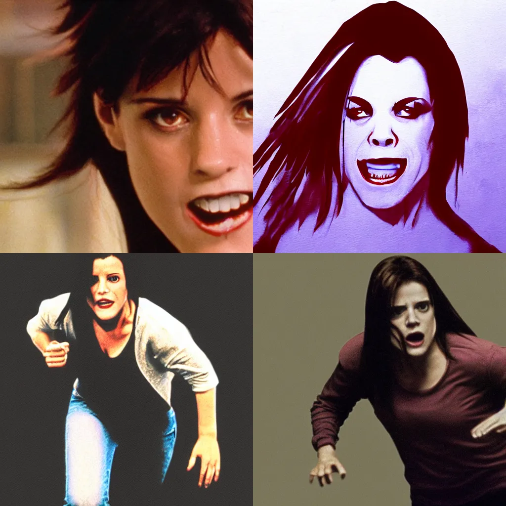 Prompt: sidney prescott running from ghostface, realistic, high quality rendering