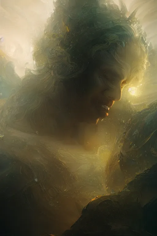 Image similar to Atlantis god, portrait, powerfull, intricate, elegant, volumetric lighting, scenery, digital painting, highly detailed, artstation, sharp focus, illustration, concept art, ruan jia, steve mccurry