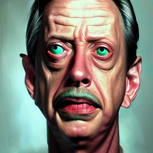 Image similar to hyperrealistic mixed media high resolution painting of a Steve Buscemi as the alien Kuato in Total Recall, stunning 3d render inspired art by István Sándorfi and Greg Rutkowski and Unreal Engine, perfect symmetry, dim volumetric lighting, 8k octane beautifully detailed render, post-processing, extremely hyper-detailed, intricate, epic composition, highly detailed attributes, highly detailed atmosphere, cinematic lighting, masterpiece, trending on artstation, very very detailed, masterpiece, stunning, flawless structure, lifelike texture, perfection,