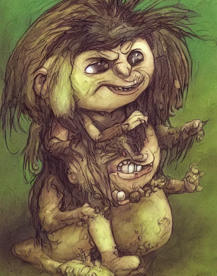 Image similar to cute little troll, in the style of Tony Diterlizzi and Brian Froud, painterly