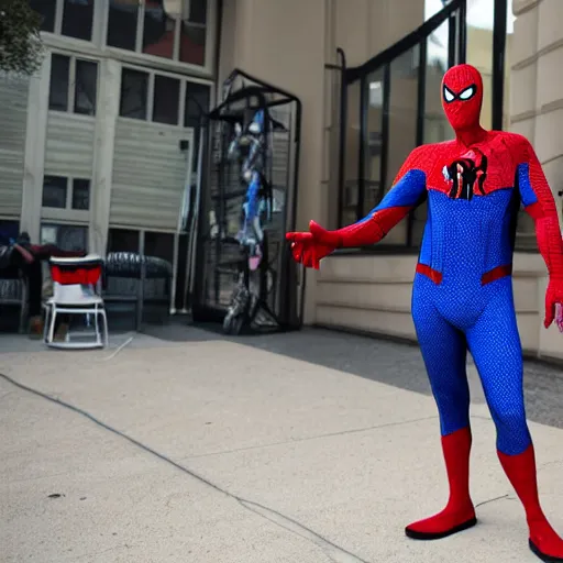 Image similar to jerma 9 8 5 wearing spiderman's costume