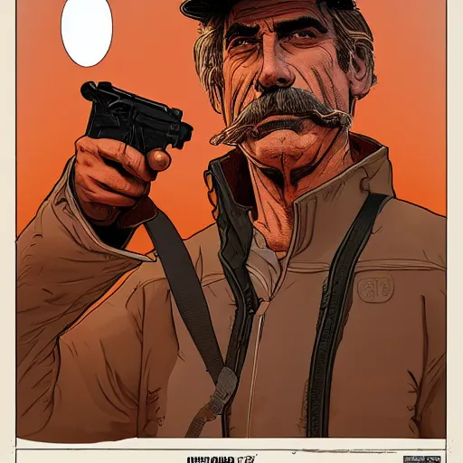 Prompt: Sam Elliot 2d illustration by Feng Zhu and Loish and Laurie Greasley, Victo Ngai, Andreas Rocha, John Harris, artstation, sharp focus