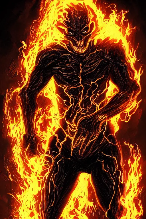 Image similar to ghost rider symbiote, comic strip style, dynamic lighting, fantasy concept art, trending on art station, stunning visuals, creative, cinematic, portrait, ultra detailed