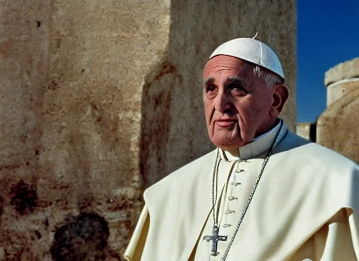 Prompt: a film still of the pope in agypsian style as the faraoh, in the 1 0 commandments ( 1 9 5 6 ), technicolor color