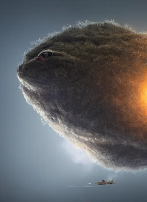 Prompt: hyperrealism, detailed textures, photorealistic 3 d, a massive hovering frog catching a giant house fly emerging from a fluffy cloud, ultra realistic, cinematic, intricate, cinematic light, concept art, illustration, art station, unreal engine 8 k
