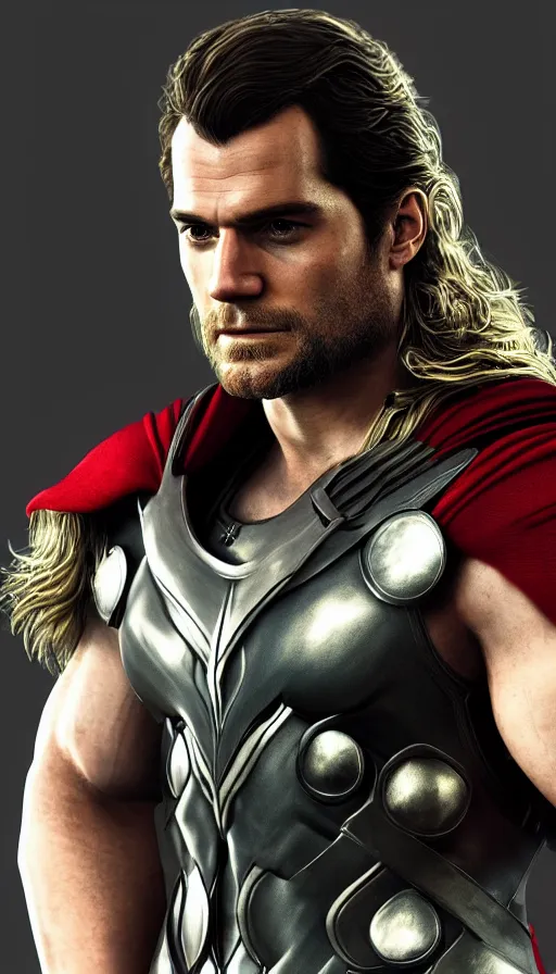 Image similar to :a portrait of HENRY CAVILL is thor by Valentina Remenar+UNREAL ENGINE 5+4K UHD IMAGE+Stunning LIGHTING+Stunning SHADERS+SUBSTANCE PAINTER