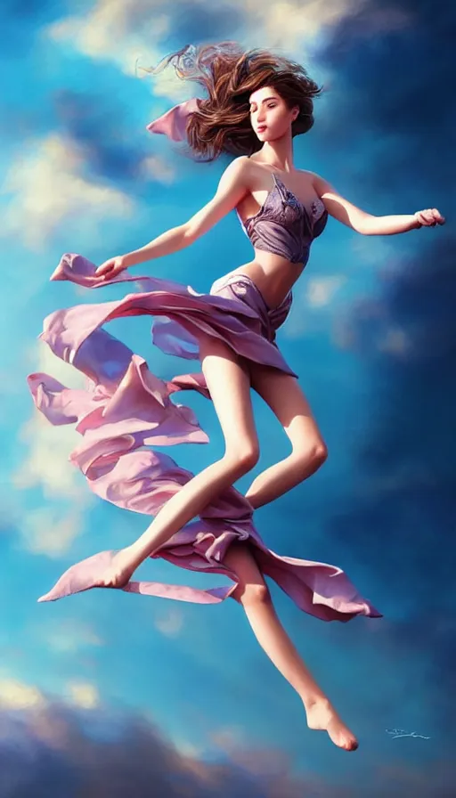 Image similar to photo of a gorgeous young girl flying, searching for eternity in the style of stefan kostic, realistic, sharp focus, 8k high definition, high fashion, vogue, insanely detailed, intricate, elegant, art by stanley lau and artgerm, sigma 85mm art