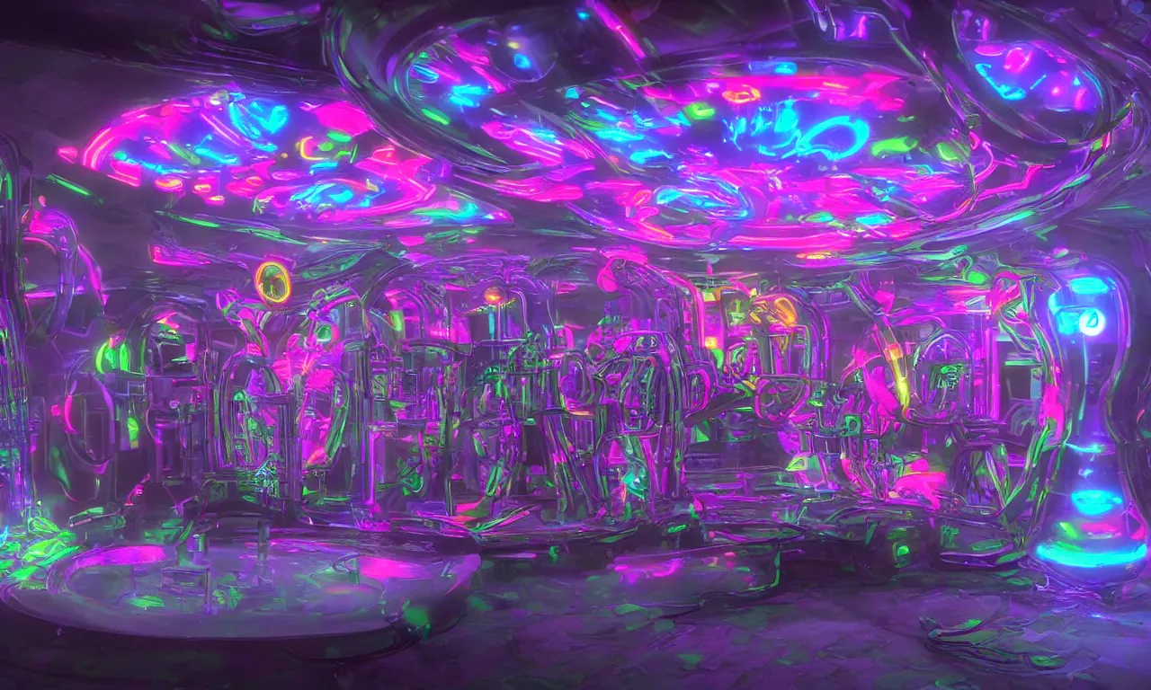 Image similar to psilocybin machine, photorealistic, psychedelic, futuristic, neon 8 k /