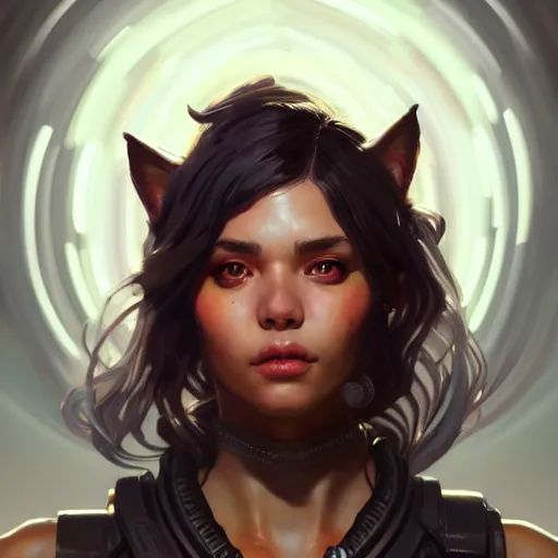 Image similar to full body portrait of loba from apex legends, mischievous expression, sultry smirk, bangs and wavy hair, intricate, elegant, glowing lights, highly detailed, digital painting, artstation, concept art, smooth, sharp focus, illustration, art by wlop, mars ravelo and greg rutkowski