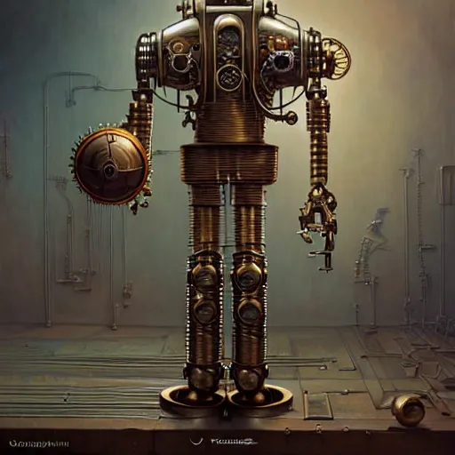 Prompt: steampunk robot carpenter 3 d model, unreal engine realistic render, 8 k, micro detail, intricate, elegant, highly detailed, centered, digital painting, artstation, smooth, sharp focus, illustration, artgerm, tomasz alen kopera, peter mohrbacher, donato giancola, joseph christian leyendecker, wlop, boris vallejo