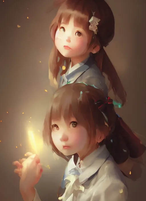 Prompt: gorgeous young cute Japanese schoolgirl expressing joy, elaborate polished, trending on ArtStation, by Krenz, Cushart, Greg Rutkowski, sublime-classy-dignified ambience, 16k, sharp focus, volumetric lighting