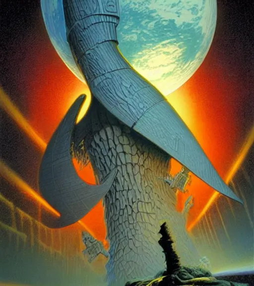 Image similar to masterpiece book cover illustration by the great famous sci - fi artist michael whelan.