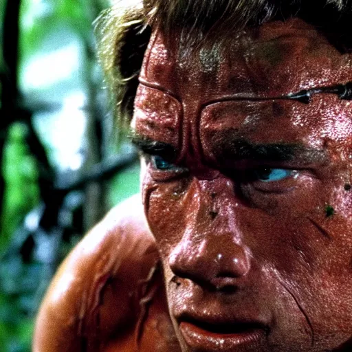 Prompt: arnold schwarzenegger in predator ( 1 9 8 7 ), 8 k wide shot