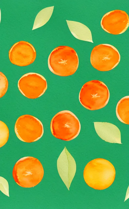 Prompt: minimalist watercolor art of oranges with green leaves