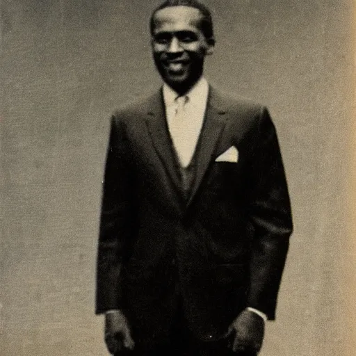 Image similar to vintage photo of a black man wearing a black suit in rio de janeiro